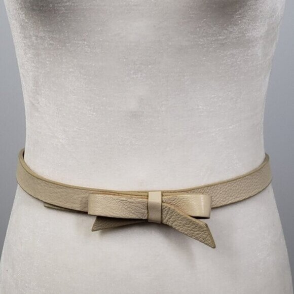 Brave Cream Narrow Leather Belt Bow Detail Size 28 - Picture 3 of 14